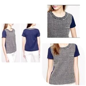 J.Crew Tweed Front Navy Short Sleeve Top Size M